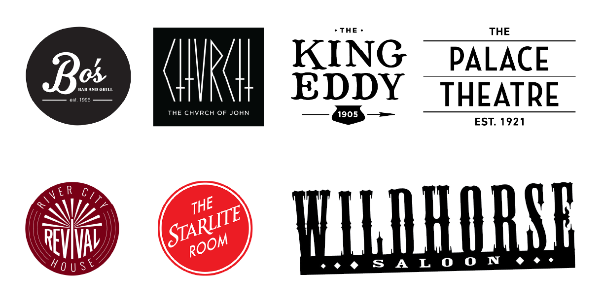 Logos of supporter venues: Bo's Bar & Grill, The Chvrch of John, The King Eddy, The Palace Theatre, River City Revival House, The Starlite Room and Wildhorse Saloon.